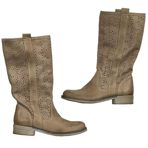 Eccellenza Donna Women's Slouchy Boot Perforated Brown Biker Leather Sz 36 Italy - Picture 3 of 9